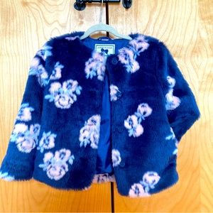 Little Girl Faux Fur Jacket (size 3-4 yrs) from Janie and Jack.  Navy/rosettes.